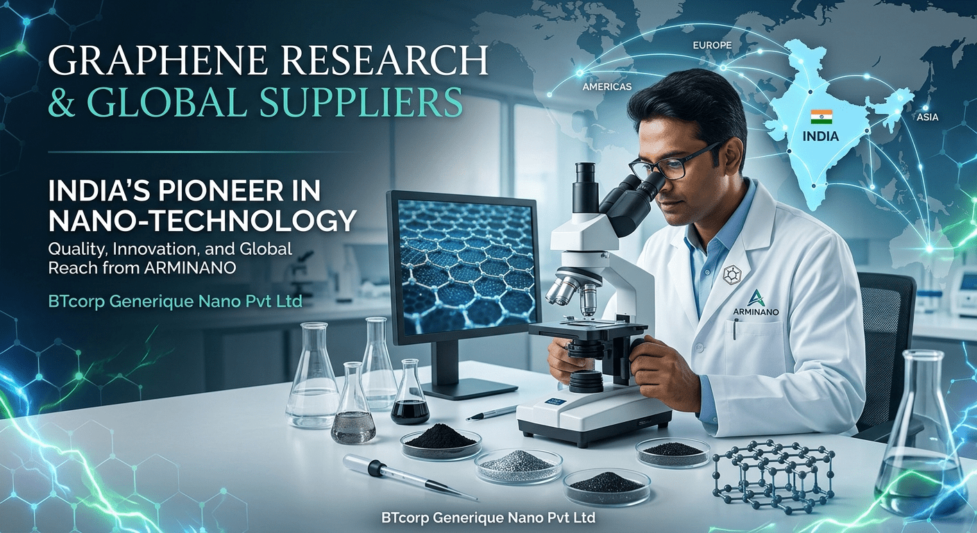 Professional researcher analyzing graphene powder samples, representing BTcorp Generique Nano as a leading graphene supplier in India.
