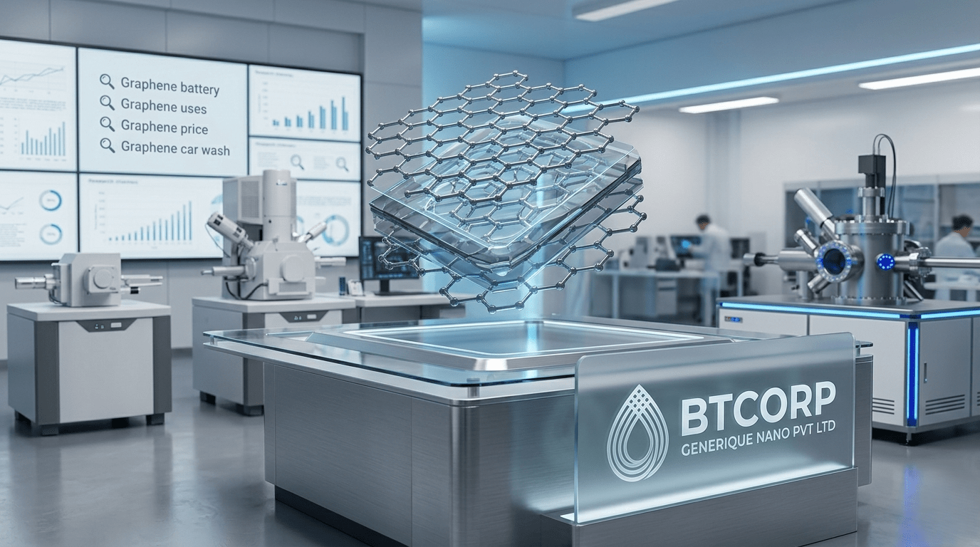 3D visualization of a graphene structure in a high-tech nanotechnology laboratory for BTcorp Generique Nano Pvt Ltd.