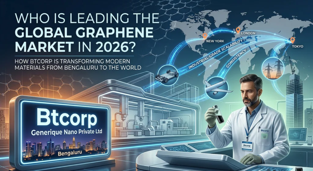 Scientist at Btcorp Generique Nano Private Ltd working on high-purity graphene production, illustrating global market leadership in 2026.