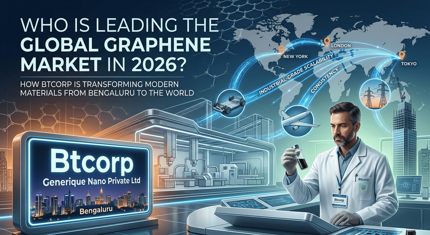 Scientist at Btcorp Generique Nano Private Ltd working on high-purity graphene production, illustrating global market leadership in 2026.