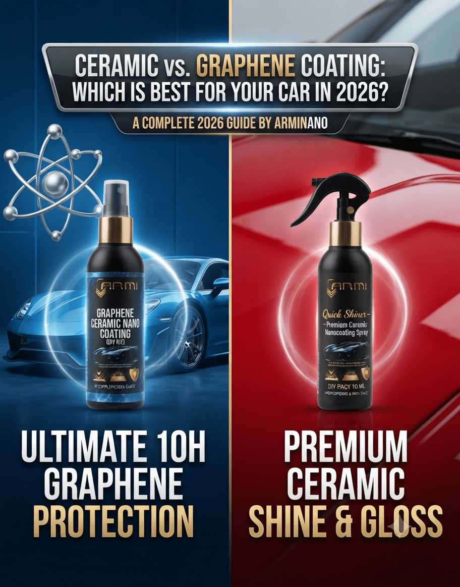Comparison of Armi Graphene Ceramic Nano Coating vs Quick Shiner spray for premium car paint protection in 2026 by BTCORP Generique Nano Pvt Ltd.