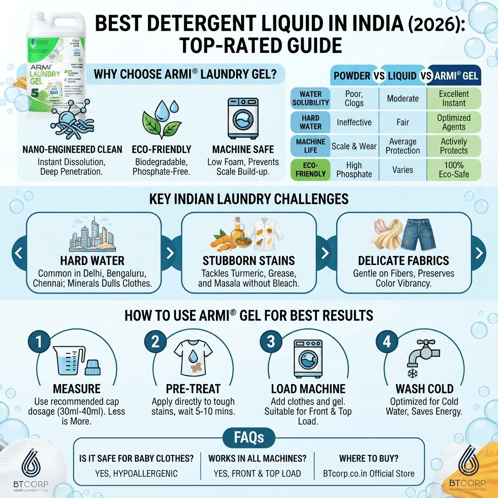 Best Detergent Liquid in India 2026 - ARMI Eco Laundry Gel by BTcorp Generique Nano Pvt Ltd
