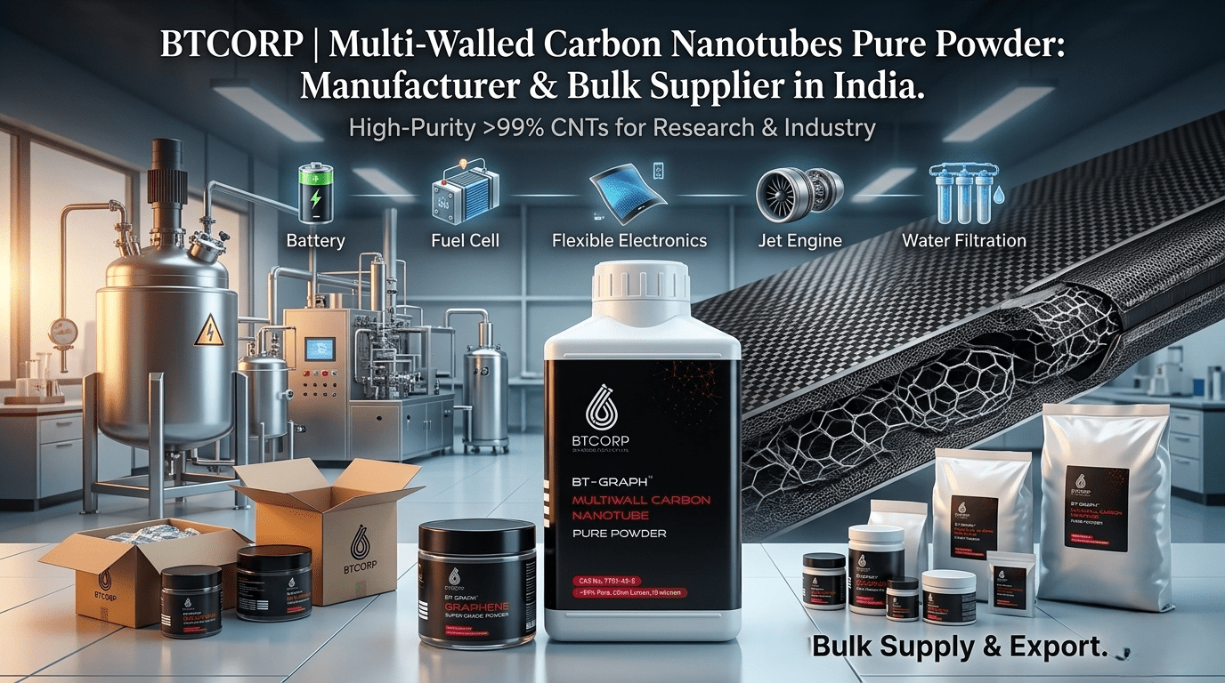 BTCORP GENERIQUE NANO MWCNT Pure Powder bottles and packaging for industrial applications and bulk export
