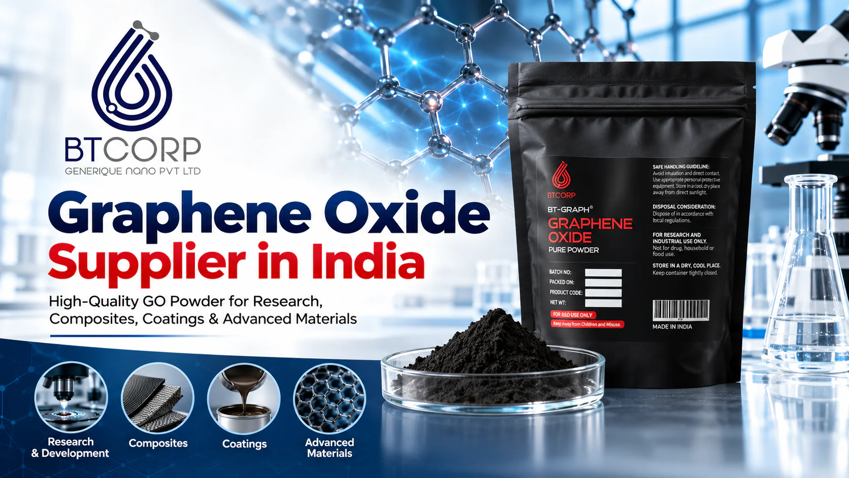 Graphene Oxide Supplier in India - BTCORP Graphene Oxide GO Powder